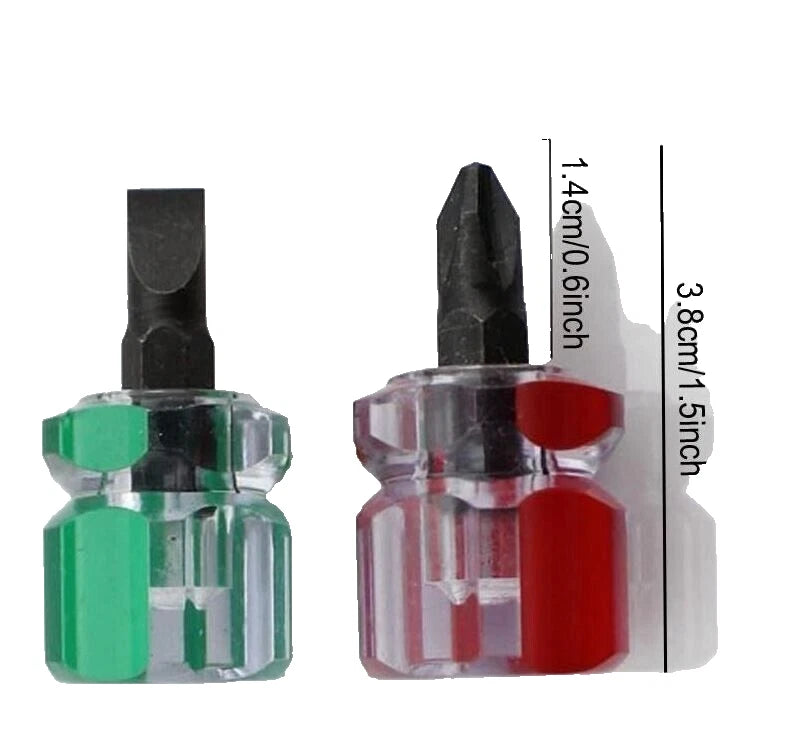 Mini Ultra Short Stubby Screwdriver 2 Pcs 1 Phillips, 1 Flat Head DIY Repairs