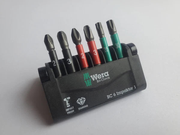 Wera Impact Bit-Check 6 Impaktor 1 Power Bit Set - PH2 PH3 PZ2 PZ3 TX T25 T30
