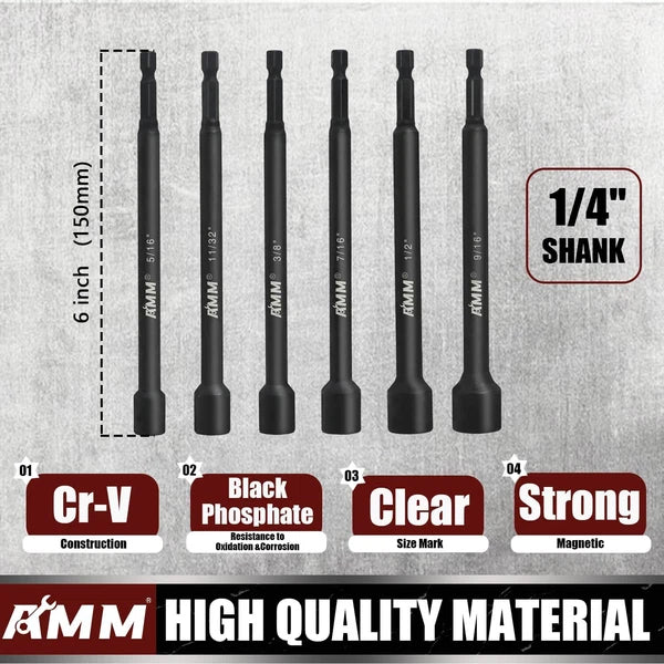 8PCS SAE Magnetic Nut Driver Set for impact drill, Long Nut Drivers 6 INCH (1