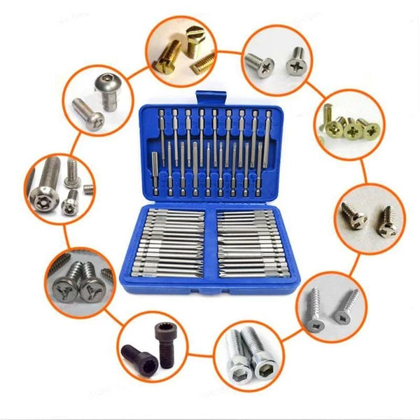 50Pcs Extra Long Security Bits Hex Star Torx Spline Flat Screwdriver Bit Set
