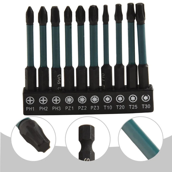 Magnetic Bit Set of 10 Pieces for Repairing Cars and Electronics Tools