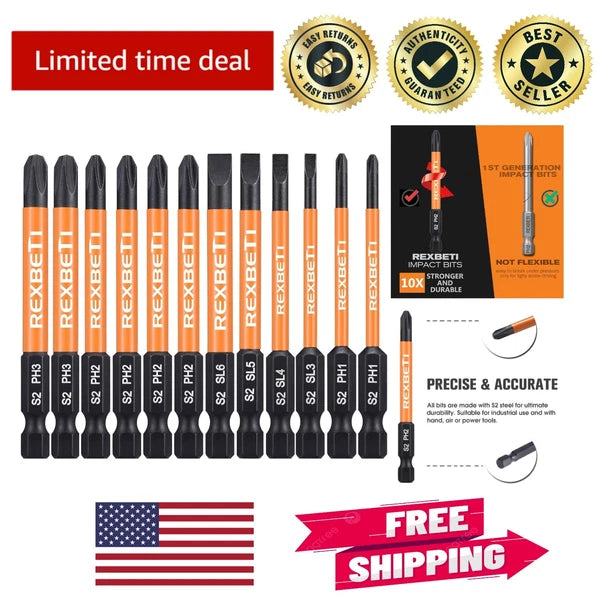 Versatile 12-Piece Slotted Phillips Screwdriver Set, S2 Steel with Magnetic Tips