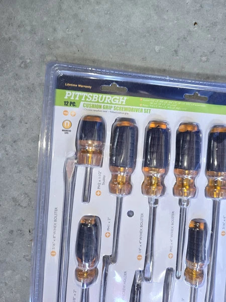 Pittsburgh 12 Piece Cushion Grip Screwdriver Set - New in Sealed Package