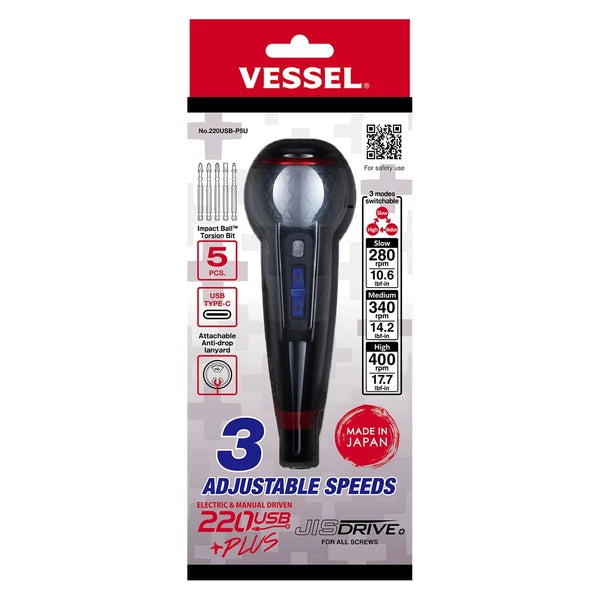 Vessel Ball Grip Cordless Electric Screwdriver Variable Speed Recharge 220USBP5U