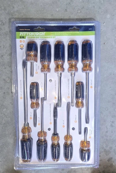 Pittsburgh 12 Piece Cushion Grip Screwdriver Set - New in Sealed Package