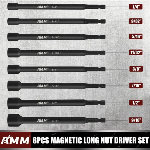 8PCS SAE Magnetic Nut Driver Set for impact drill, Long Nut Drivers 6 INCH (1