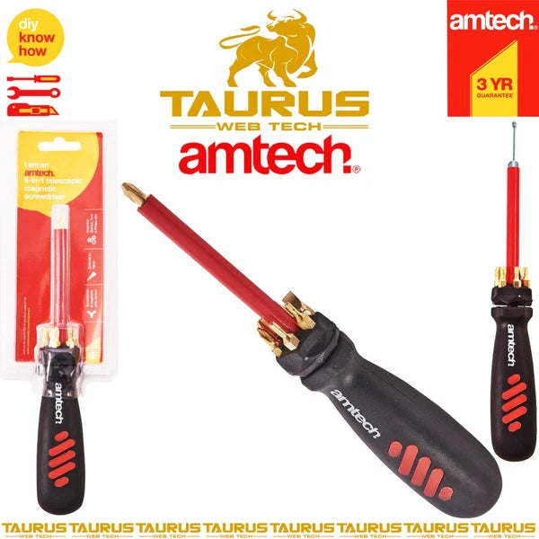 8x AMTECH Telescopic Magnetic Screwdriver Set Torx Phillips Slotted Hand Tool UK