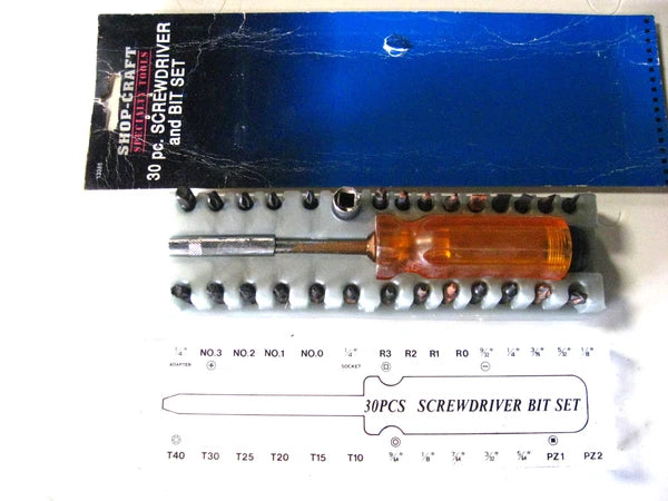 NEW 30-pc SCREWDRIVER and BIT SET + Case, Taiwan, Shop-Craft # 13385