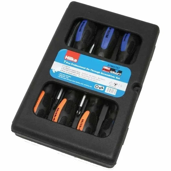HEAVY DUTY MAGNETIC TIP GO THRU SCREWDRIVER SET CUSHION GRIP 7pc