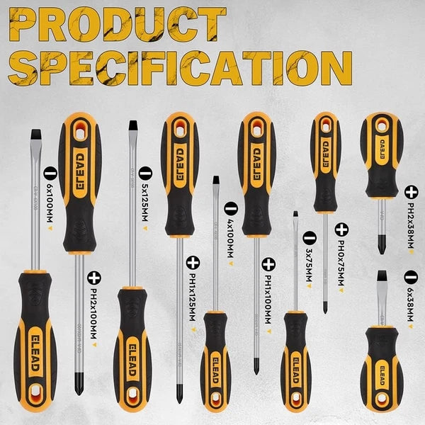 11-Pieces Magnetic Screwdriver Set 5 Phillips 5 Flat Head Tips Magnetizer Tool
