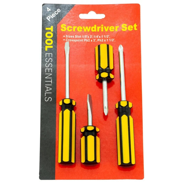 Tool Essentials Screwdriver Set Slotted and Phillips (4 Pack)