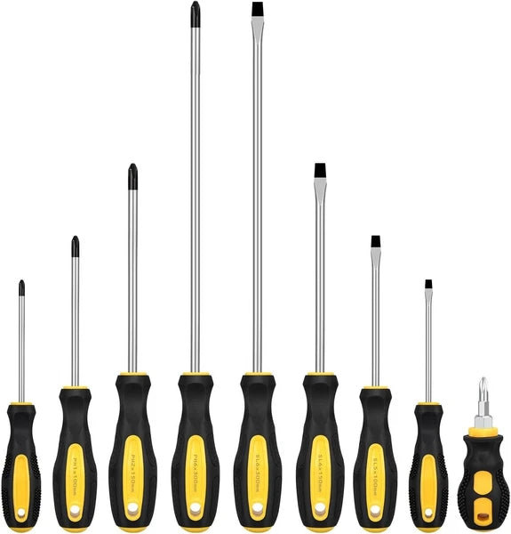9pcs Magnetic Screwdrivers Set, Including 12in Phillips and Slotted Screwdrivers