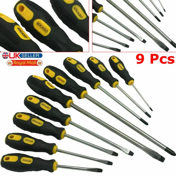 9pc Precision Magnetic Screwdriver Soft Grip Handle Philips Slotted Bit Tool Set
