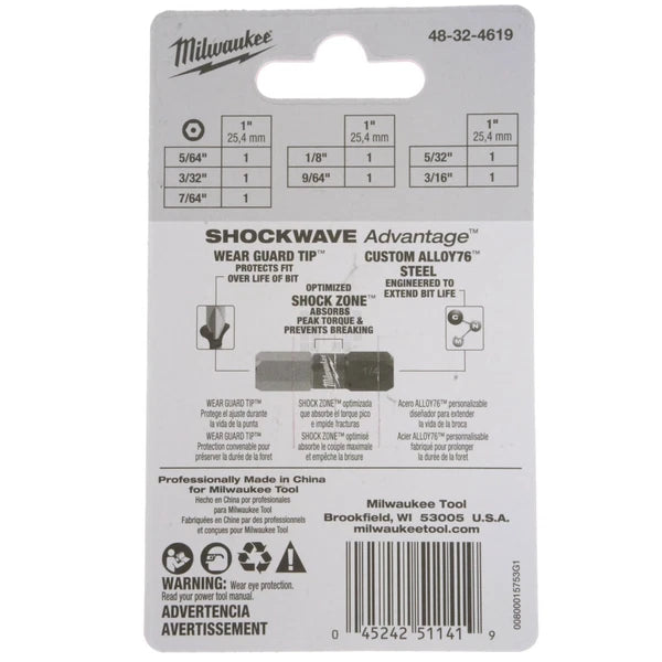 Milwaukee 48-32-4619 SHOCKWAVE 7-Piece Impact Security Bit Set, 1" Length