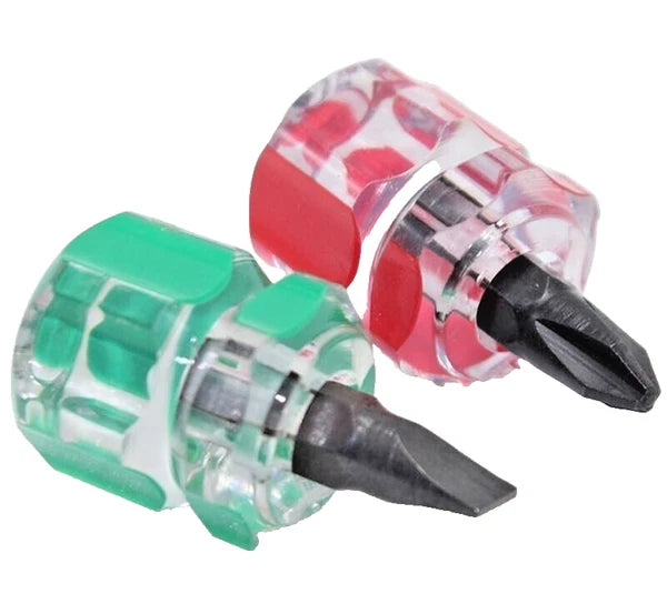 Mini Ultra Short Stubby Screwdriver 2 Pcs 1 Phillips, 1 Flat Head DIY Repairs