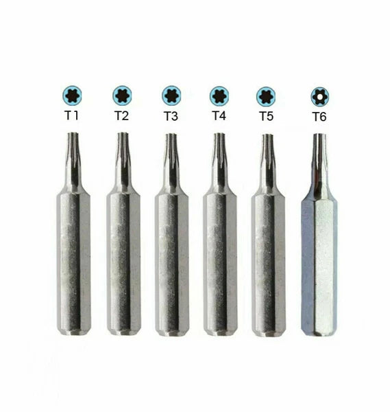 Torx Screwdriver micro Bit Set T1,T2, T3, T4, T5,TR6 /T6H Security Hex System 4