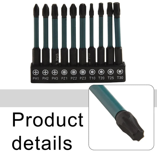 Magnetic Bit Set of 10 Pieces for Repairing Cars and Electronics Tools