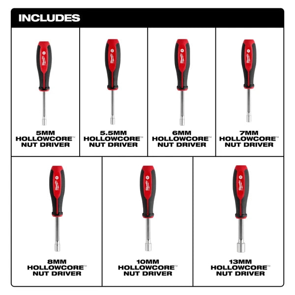 Milwaukee 48-22-2448 Metric HollowCore Nut Driver Set - 7 PC