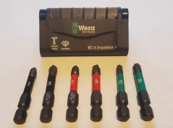 Wera Impact Bit-Check 6 Impaktor 1 Power Bit Set - PH2 PH3 PZ2 PZ3 TX T25 T30