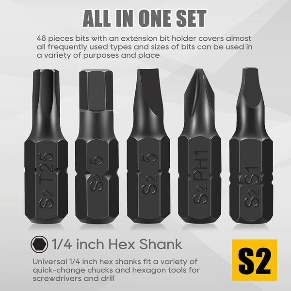 49-Pack Screwdriver Bit Set, Hex Head Drill Bit Set, Torx Square Slotted Phillip