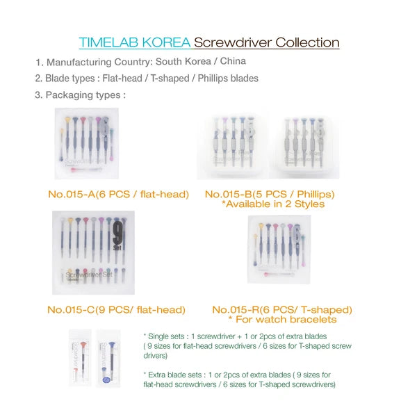 TIMELAB Watch Jewelry Bracelet T-SHAPED Blade 1 Screwdriver & 2 Blades 6 Sizes