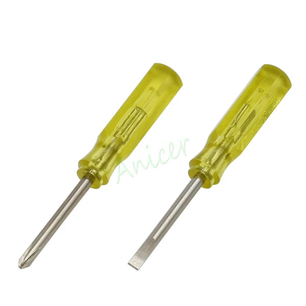 Mini Size 45mm x 2mm Slotted Flat / Phillips Cross Screwdrivers Tool Yellow