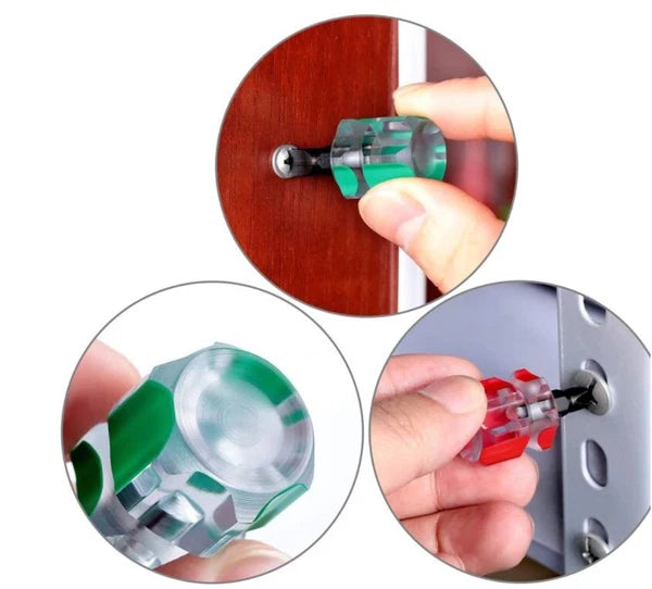 Mini Ultra Short Stubby Screwdriver 2 Pcs 1 Phillips, 1 Flat Head DIY Repairs