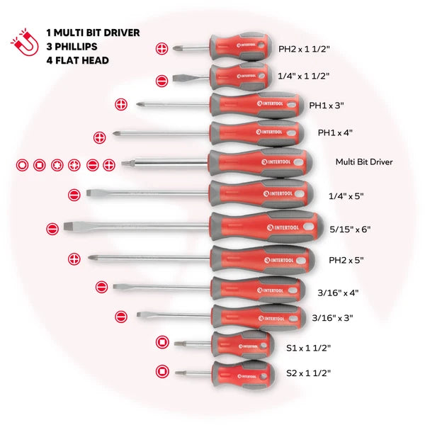 INTERTOOL 70-Piece Magnetic Screwdriver Set with Multi Bits VT08-3370
