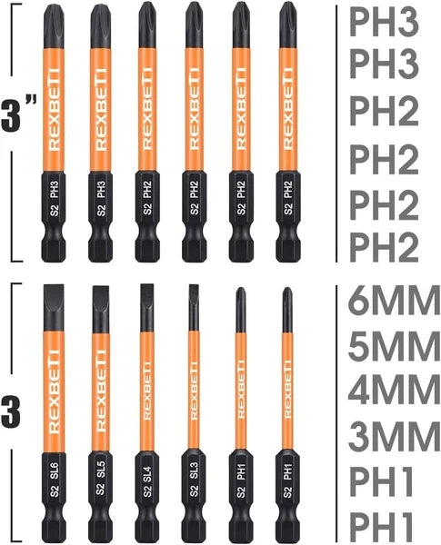 Versatile 12-Piece Slotted Phillips Screwdriver Set, S2 Steel with Magnetic Tips