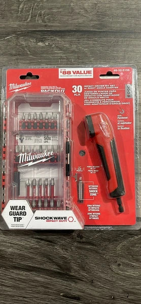 Milwaukee 30 Pc. Impact Driver Bit Set With Right Angle Adapter 48-32-5158