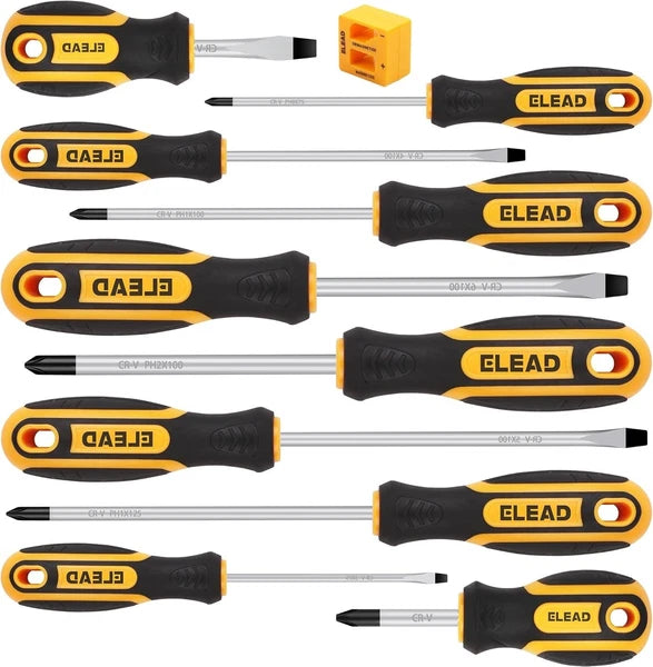 11-Pieces Magnetic Screwdriver Set 5 Phillips 5 Flat Head Tips Magnetizer Tool