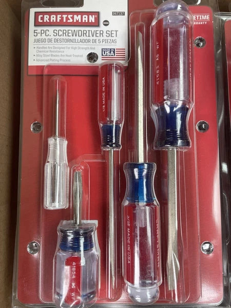 NOS Craftsman USA 5 Pc. Screwdriver Set Slotted Made In USA 47137