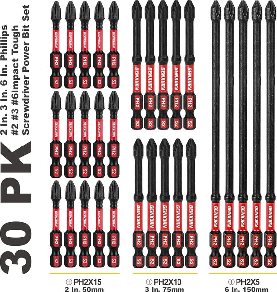 30-Piece Long Extension PH2 Screwdriver Bits Set: Tough D2 Steel & Magnetic