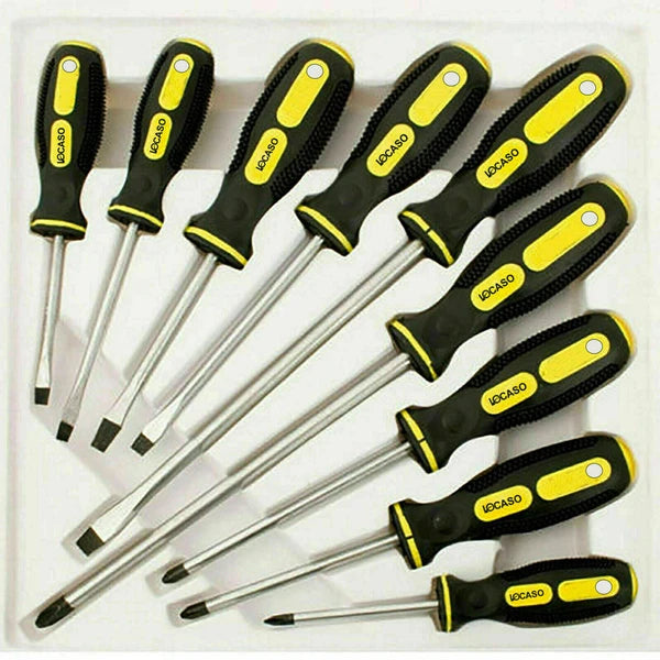 9pc Precision Magnetic Screwdriver Soft Grip Handle Philips Slotted Bit Tool Set