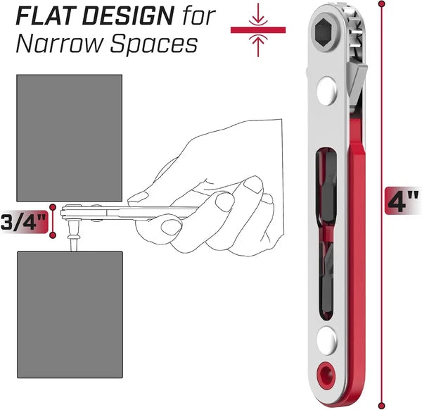 Bates Mini Ratchet Wrench, 1/4" Magnetic 90 Degree Screwdriver, Low Profile Righ