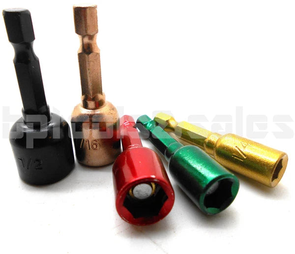 5pc Magnetic Nut Bit Driver Set Color Drill Setter 1/4" 5/16" 3/8" 7/16" 1/2"
