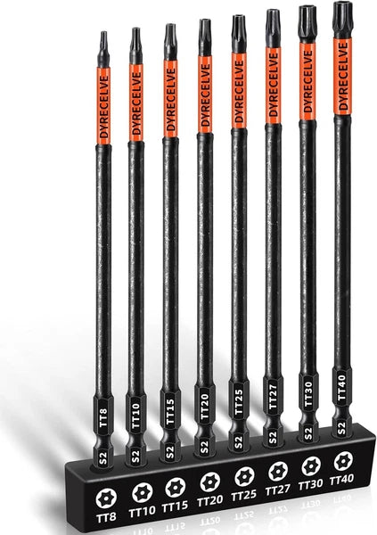 Impact Security Torx Bit Set 6-Inch 8-Pieces 6 Inch Bits, Black