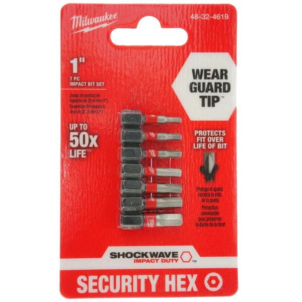 Milwaukee 48-32-4619 SHOCKWAVE 7-Piece Impact Security Bit Set, 1" Length