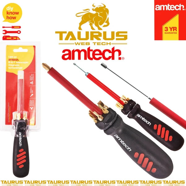 8x AMTECH Telescopic Magnetic Screwdriver Set Torx Phillips Slotted Hand Tool UK