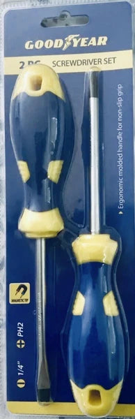 Goodyear screwdriver set Ergonomic Magnetic Tip Durable Phillips Slotted 2 Pack