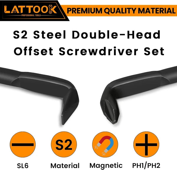 2-Pack Right Angle Offset Screwdriver Set, 90° Z-Type Double-End Phillips & Slot