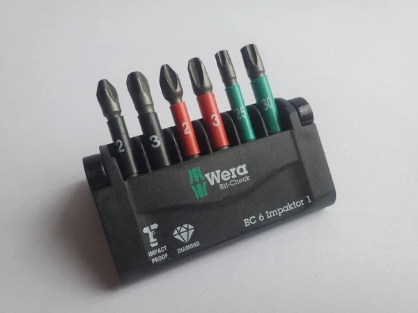 Wera Impact Bit-Check 6 Impaktor 1 Power Bit Set - PH2 PH3 PZ2 PZ3 TX T25 T30