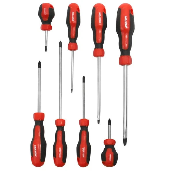 DEKTON 8pc Screwdriver Set – Phillips & Slotted, Mixed Sizes, CR-V Steel